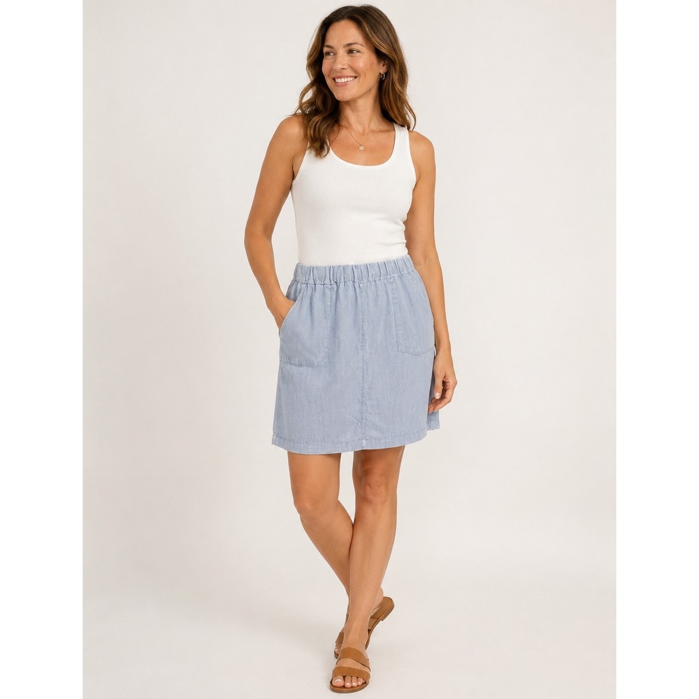 Luca Vanucci Italy Blue Linen Elastic Waist Pocket Skirt Small